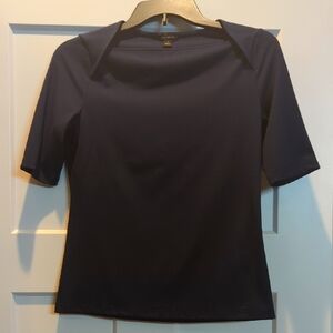 Ann Taylor Navy Blue Fitted 3/4 Sleeve Boatneck Top